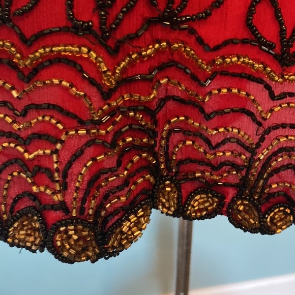 VTG Adrianna Papell Evening Essentials Beaded Top Size XL Floral Red Black Silk - Picture 4 of 11